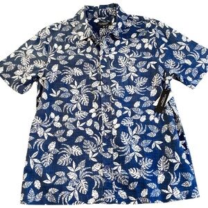 Liverpool Men’s Blue Palm Print Short Sleeve Cotton Button Down Shirt Medium NWT